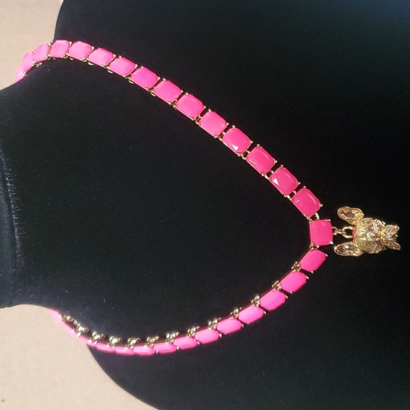 BETSEY JOHNSON Pink Crystal Frenchie Tennis Necklace - Picture 4 of 5